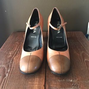 Prada heels camel/brown two-tone color